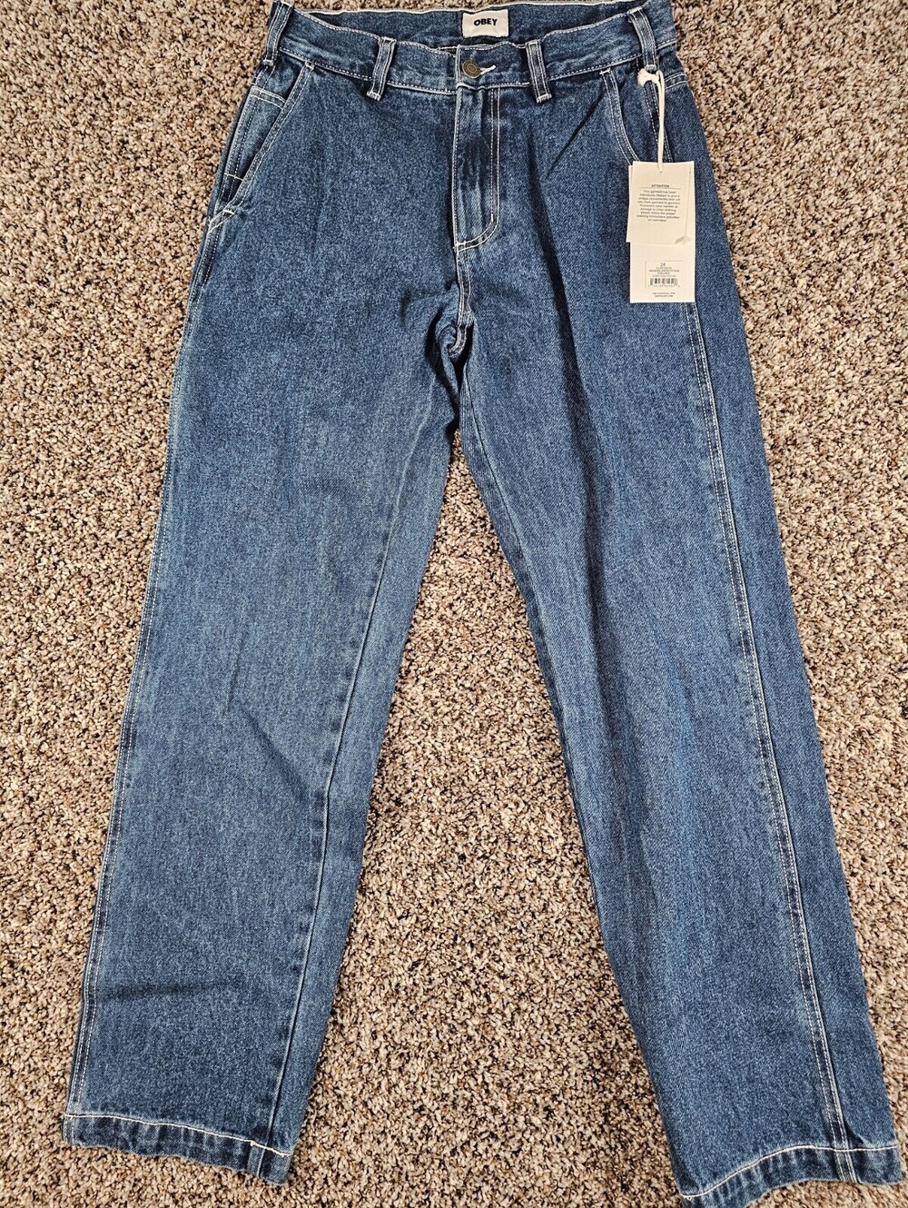 Obey Womens Sz 28 Hardwork Carpenter Denim Blue Jeans Stone Wash NEW